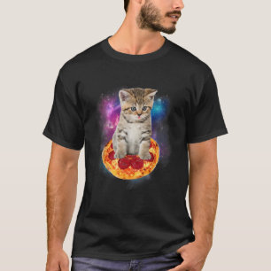 Funny Galaxy Cat in Space Cat riding Pizza and Tac T-Shirt