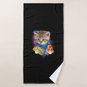 Funny Galaxy Cat Shirt _ Space Cat Eat Pizza and T Bath Towel