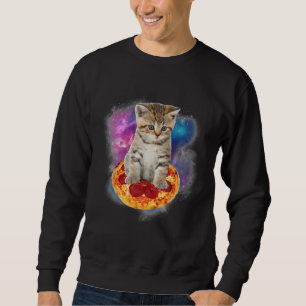 Funny Galaxy Cat Space Cat Eat Pizza and Taco Sweatshirt