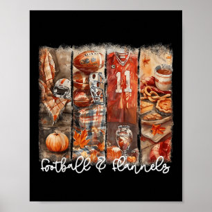 Funny Game Day Football &amp; Flannels Fall Vibes  Poster
