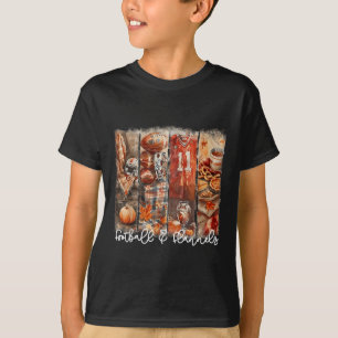 Funny Game Day Football &amp; Flannels Fall Vibes  T-Shirt