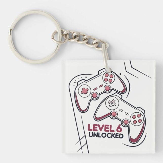 Funny Gamer 6th birthday Gift, Level 6th Unlocked Key Ring (Front)