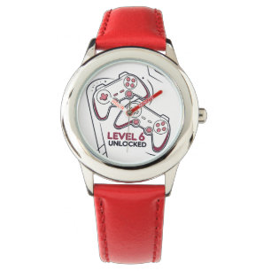 Funny Gamer 6th birthday Gift, Level 6th Unlocked Watch