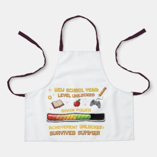 Funny Gamer Back to School Level Unlocked Retro Apron