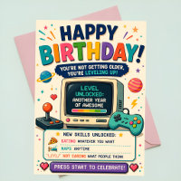 Funny Gamer Birthday Card Retro Arcade Level Up