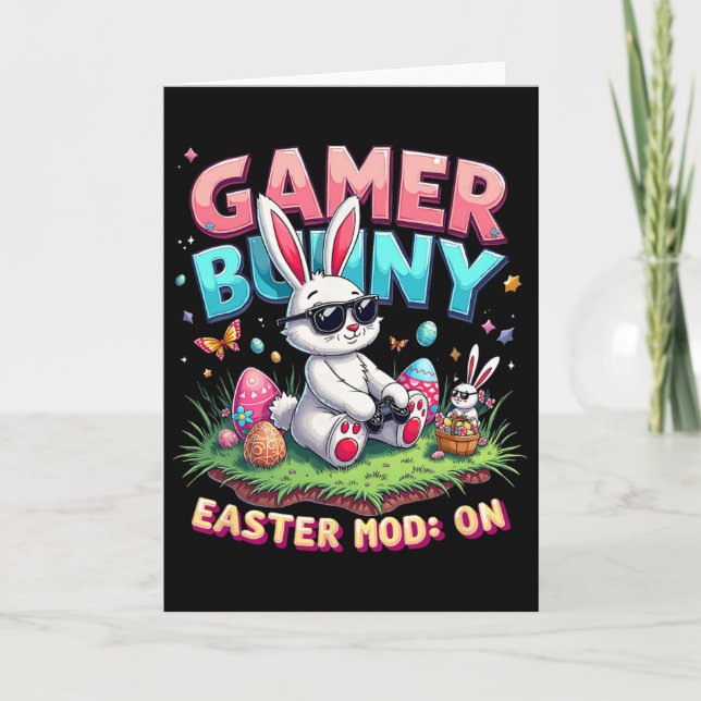 Funny Gamer Bunny Easter Mod On Funny Gaming Gift  Card (Front)