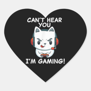 Funny Gamer Cat With Headphones Can't Hear You Heart Sticker