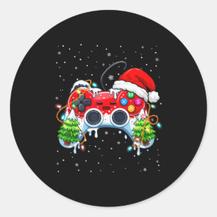 Funny Gamer Christmas Santa Hat Video Game Control Classic Round Sticker