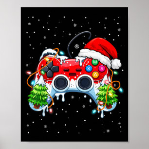 Funny Gamer Christmas Santa Hat Video Game Control Poster