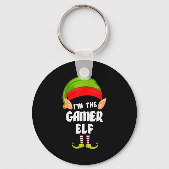 Funny Gamer Elf Matching Family Group Pj Christmas Key Ring (Front)