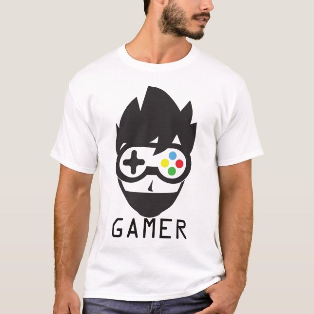 Funny Gamer Face with Joystick Eyes Gaming Tee Fun (Front)