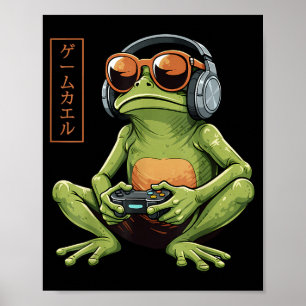 Funny Gamer Frog Art Japanese Vintage Boys Teens M Poster
