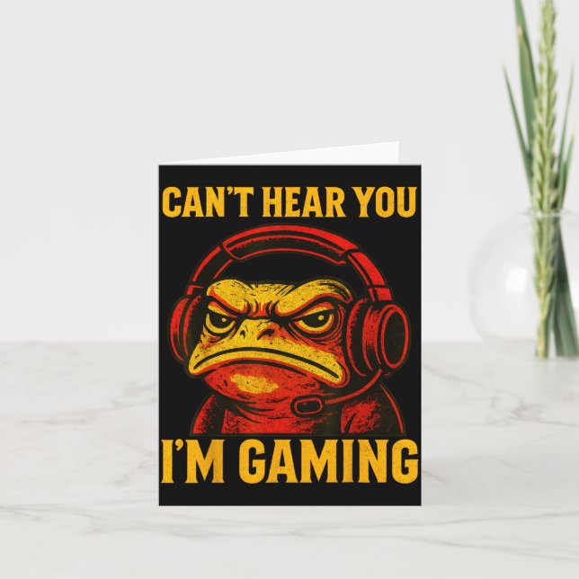 Funny Gamer Frog Men Women Boys Can't Hear You Vid Card (Front)
