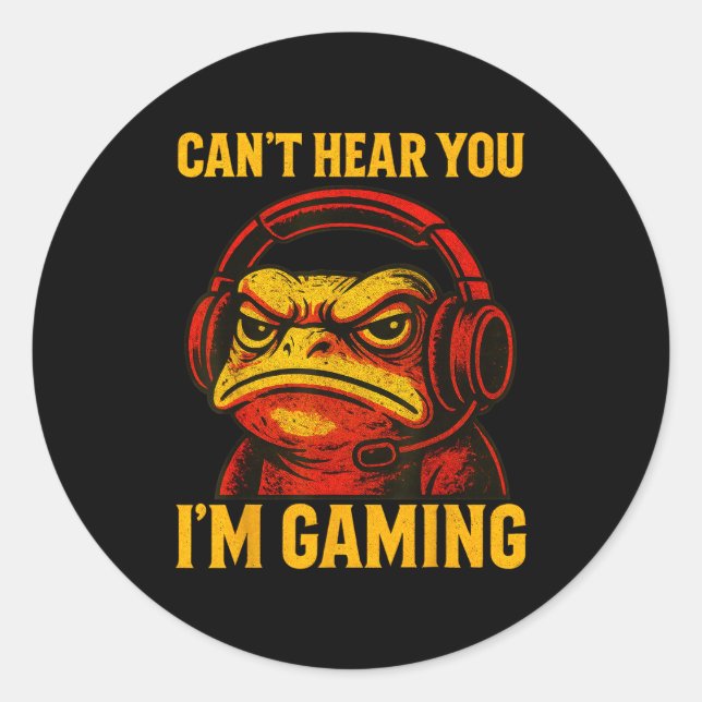 Funny Gamer Frog Men Women Boys Can't Hear You Vid Classic Round Sticker (Front)