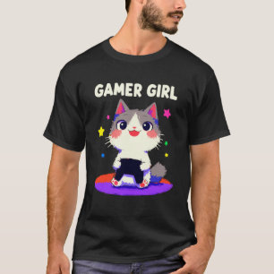 Funny Gamer Girl Cat Kitten Video Game Player Gami T-Shirt