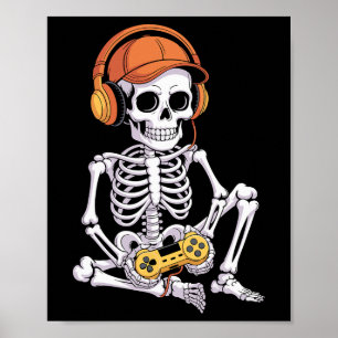 Funny Gamer Halloween Skeleton Video Games Gaming  Poster