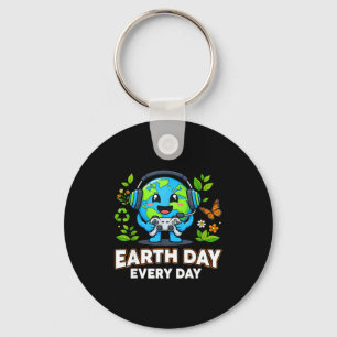Funny gamer happy earth day men women kids key ring