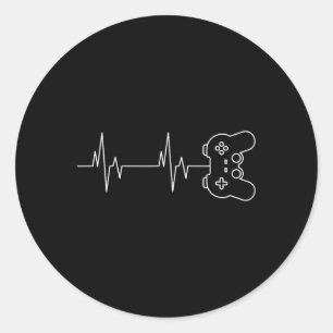 Funny Gamer Heartbeat Video Game Lover Men Women K Classic Round Sticker