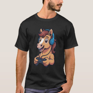 Funny Gamer Horse Video Games Boys Teen Gaming T-Shirt