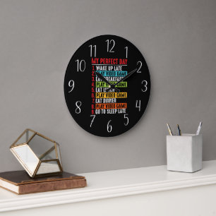 Funny gamer perfect day word art  large clock