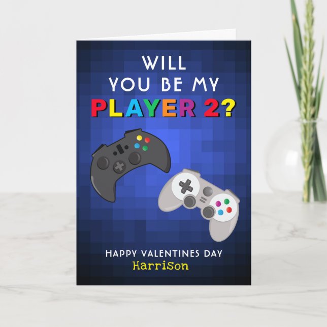 Funny Gamer Personalised Valentines Day Holiday Card (Front)