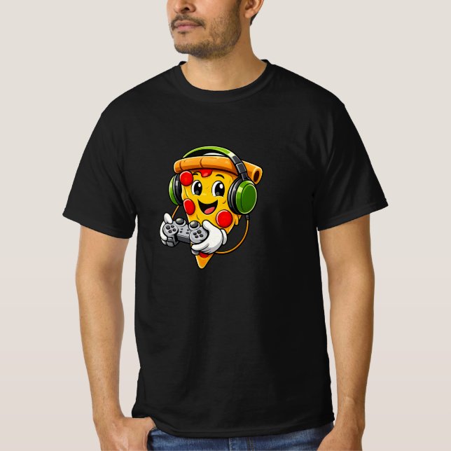 Funny Gamer Pizza Character Gaming Design – Cute P T-Shirt (Front)