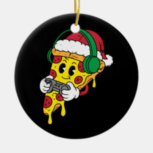 Funny Gamer Pizza Christmas Video Game Kids Men Ceramic Tree Decoration