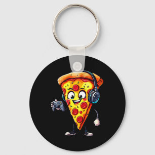 Funny Gamer Pizza Food Video Gaming Men Boys Kids Key Ring