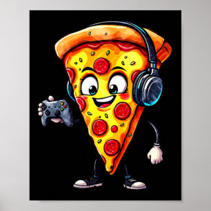 Funny Gamer Pizza Food Video Gaming Men Boys Kids  Poster