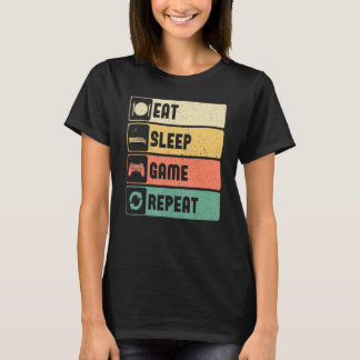 Funny Gamer Quote Eat Sleep Game Repeat, Cool Vint T-Shirt