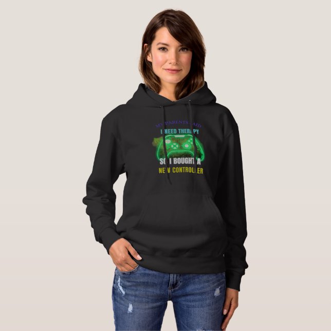 Funny Gamer Quote Neon Controller Graphic Hoodie (Front Full)