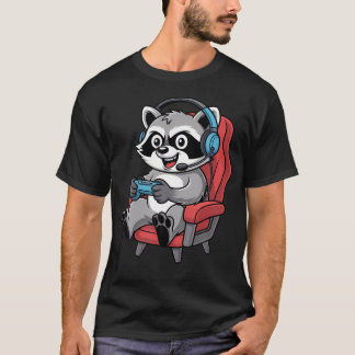 Funny Gamer Racoon Gaming Video Game Enthusiast T-Shirt
