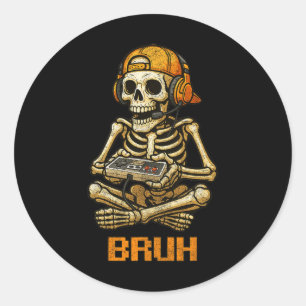 Funny Gamer Skeleton Gamer Teen Boys Video Gaming Classic Round Sticker