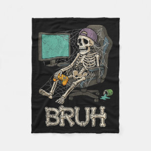 Funny Gamer Skeleton Gamer Teen Boys Video Gaming  Fleece Blanket