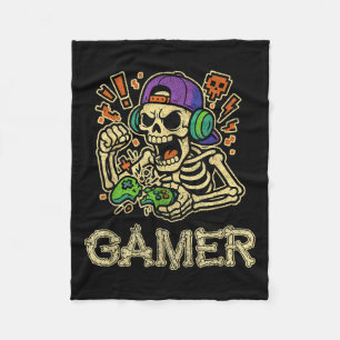 Funny Gamer Skeleton Gamer Teen Boys Video Gaming  Fleece Blanket