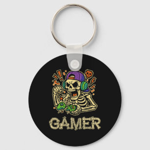Funny Gamer Skeleton Gamer Teen Boys Video Gaming Key Ring