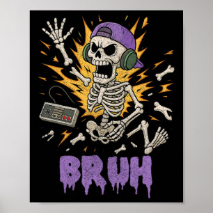 Funny Gamer Skeleton Gamer Teen Boys Video Gaming  Poster