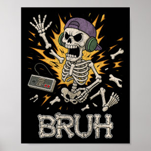 Funny Gamer Skeleton Gamer Teen Boys Video Gaming  Poster