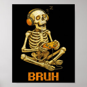 Funny Gamer Skeleton Gamer Teen Boys Video Gaming  Poster