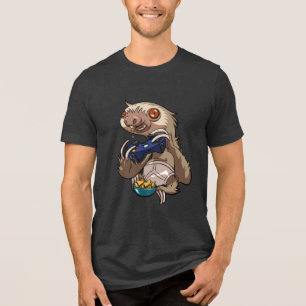 Funny Gamer Sloth Playing Console Games Cartoon Tri-Blend Shirt