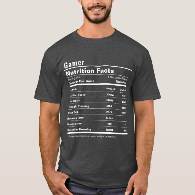 Funny Gamer Stats Custom Label Editable Gag Gift T-Shirt (Front)