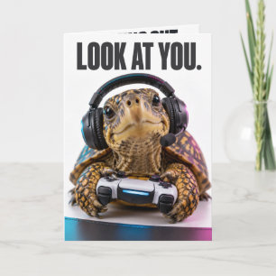 Funny Gamer Turtle Birthday Card Out of Shell