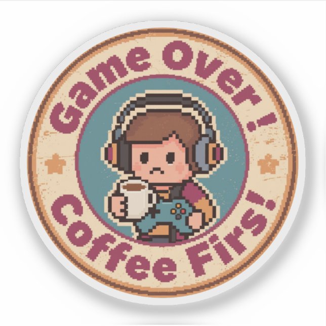 Funny Gamer Vintage – Game Over_ Coffee First! (Front)