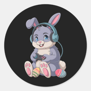 Funny Gaming Bunny Easter Gamer Rabbit Video Game  Classic Round Sticker