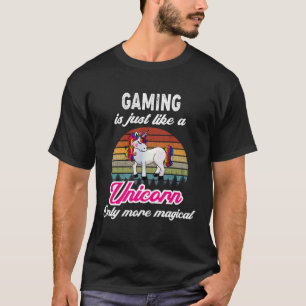 Funny Gaming Design  Retro Unicorn  Vintage Sunset T-Shirt