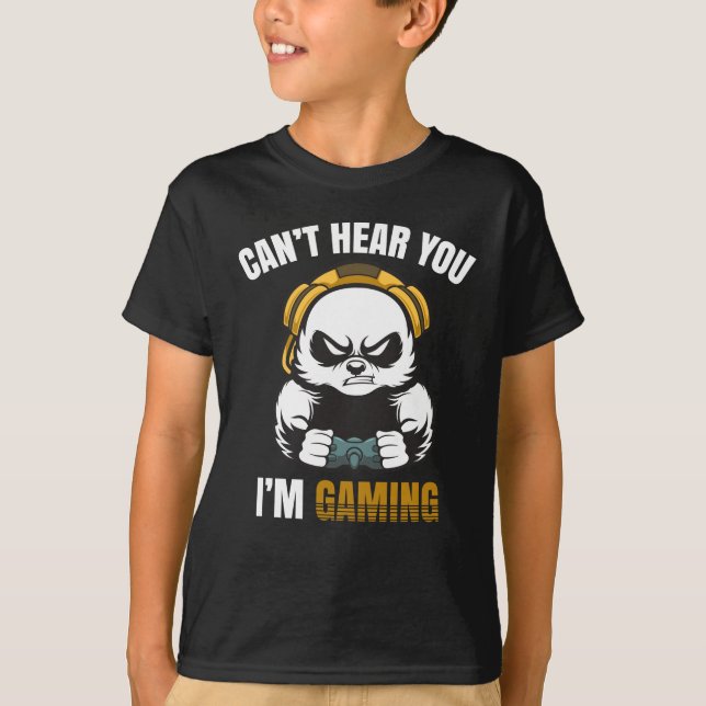 Funny Gaming Panda addicted Gamers Kid Headset T-Shirt (Front)
