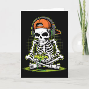 Funny Gaming Skeleton Halloween Skeleton Gamer Vid Card