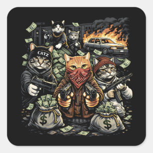 Funny Gangster Cats Street Feline Crew Square Sticker