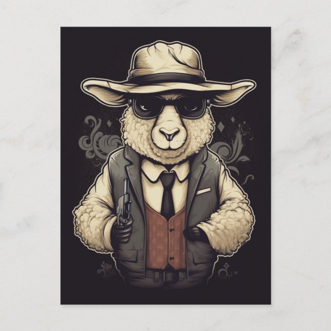 Funny Gangster Sheep AI Art Postcard (Front)