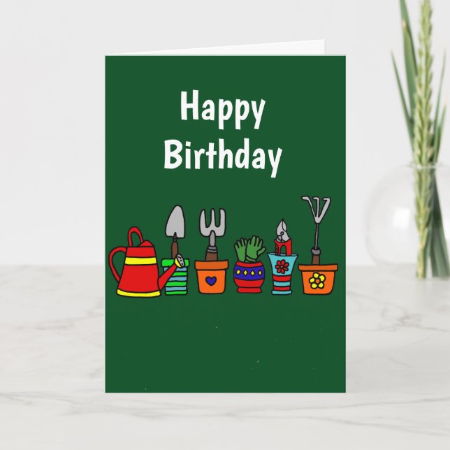Funny Gardening Tools in Flower Pots Art Card (Front)
